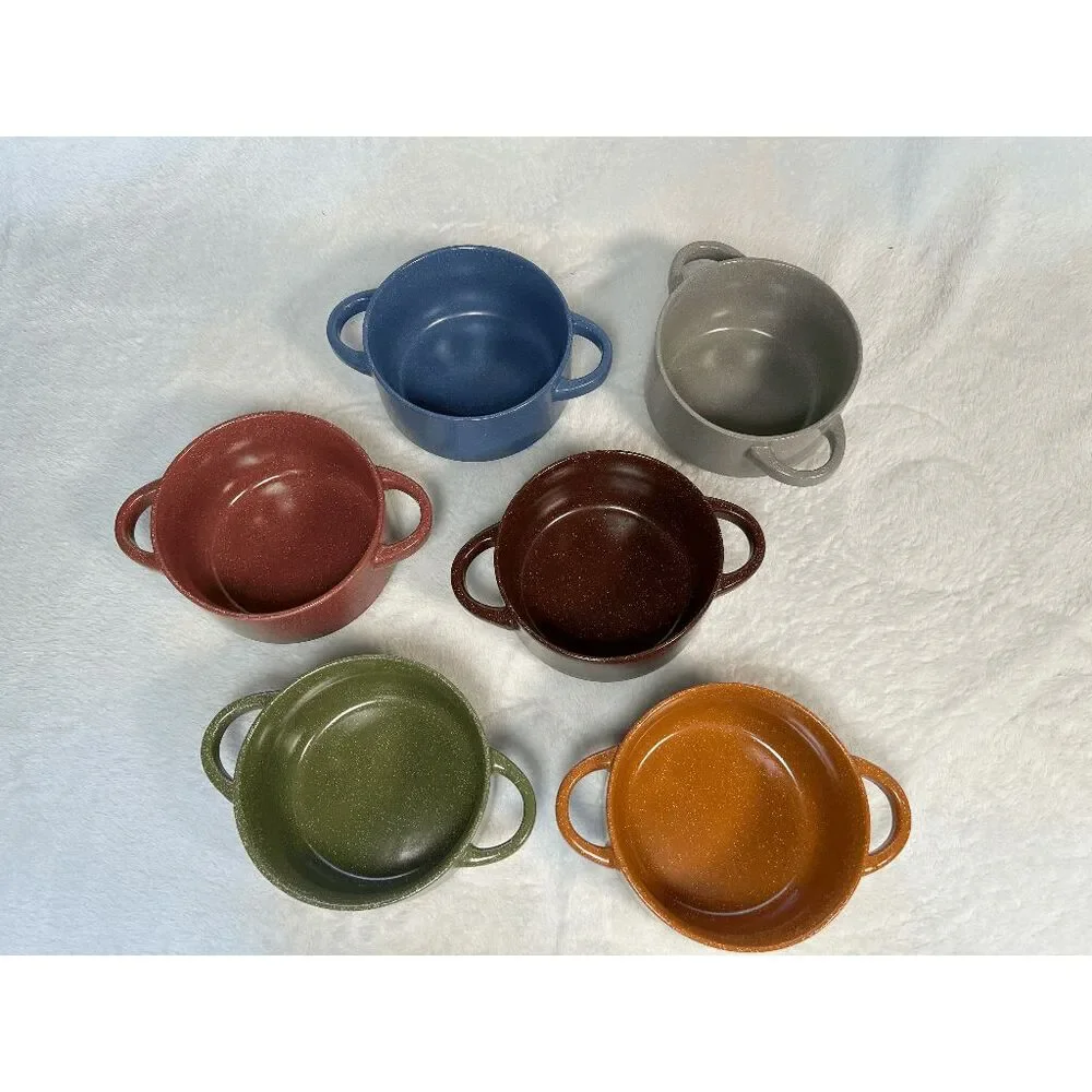 Gourmet Basics by Mikasa Double Handled Soup Bowl Braylin Set of Six Speckled